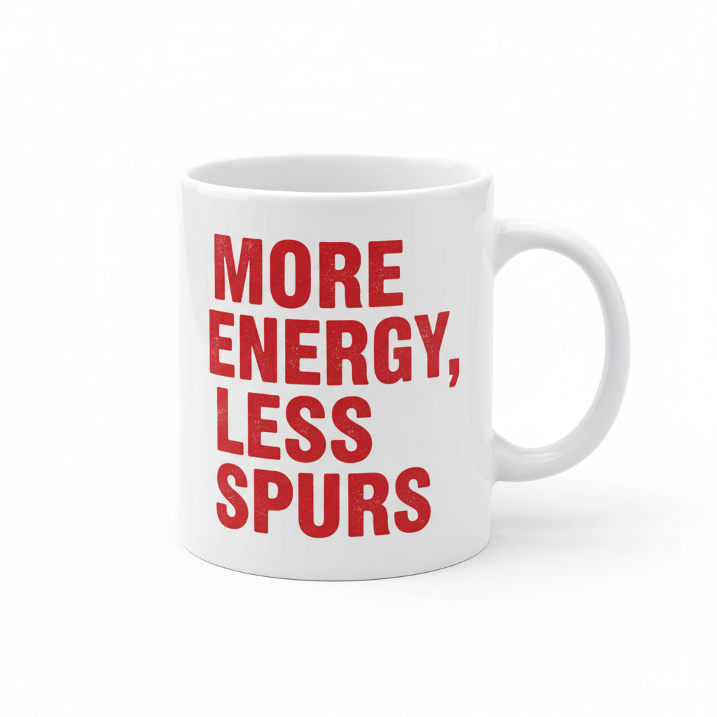 'MORE ENERGY, LESS SPURS' MUG